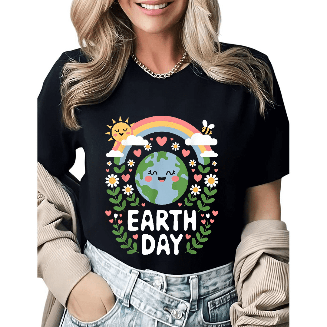Earth Day Every Day Cute Earth Recycle Plant Clean Graphic Tees Womans ...