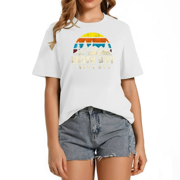 Earth Day Everyday 51Th Anniversary Planet Teacher Stylish Women's Top - Short Sleeve Tee Featuring Trendy Front Print