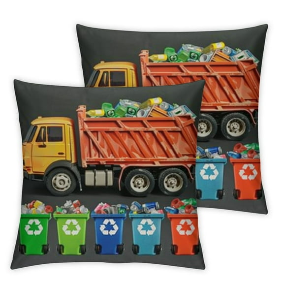 Earth Day Garbage Truck Recycling Bins Children Toddler Kids Throw Pillow