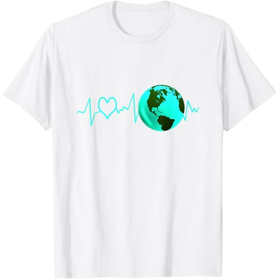 Earth Day Heartbeat Recycling Climate Change Activism Gift T-ShirtMen's and women's pure cotton short-sleeved shirts