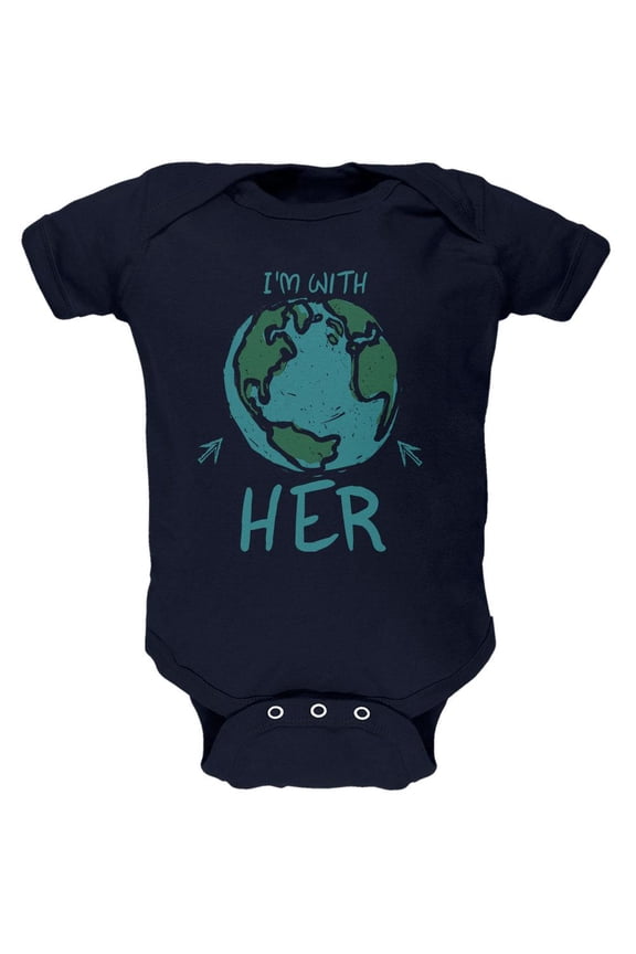 Earth Day I'm With Her Globe Soft Baby One Piece Navy 12-18 M