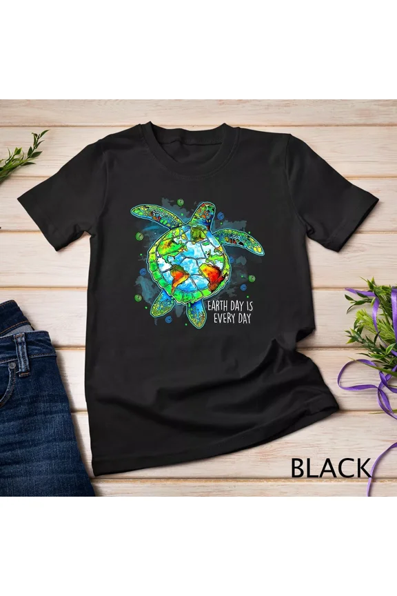 Earth Day Is Every Day Funny Sea Turtle Animal Saving Earth Unisex T-shirt, up to size 5XL