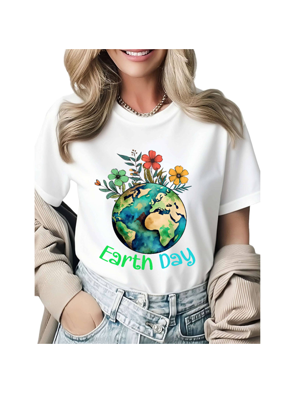Earth Day Reduce Reuse Recycle Cute Earth Graphic Tees Womans Tshirt Shirts White/Black S-5XL Tops