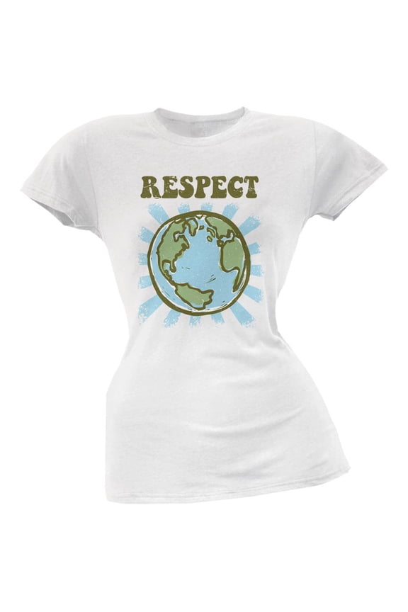 Earth Day - Respect Earth White Juniors Soft T-Shirt - Small