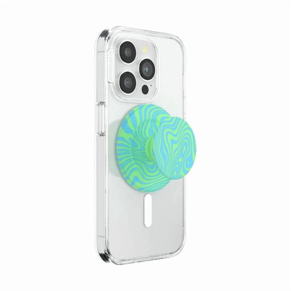 PopSockets Phone Grip for MagSafe, Magnetic Holder, Phone Stand, Neon Green - Swirl Oasis Keylime