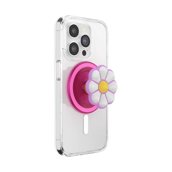 PopSockets Phone Grip for MagSafe, Magnetic Holder, Phone Stand, Hot Pink - Doodle Daisy Boca