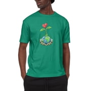 Earth Day Every Day T-Shirt - Mens Eco Friendly Graphic Tee with Hands Holding Globe & Heart Sprout, Green Short Sleeve Cotton Top for Nature Lovers, Environmentalist Gift, Sustainability Activist