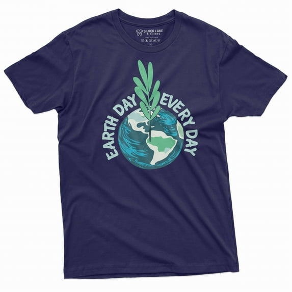 Earth Day T-shirt Earth day every day planet Earth celebration day tee shirt nature flora fauna Tee (Small Navy Blue)