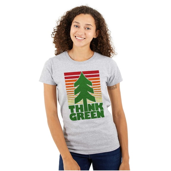 Earth Day Think Green Nature Lovers Womens Fitted Plus Size Graphic Tee Brisco Brands 2X