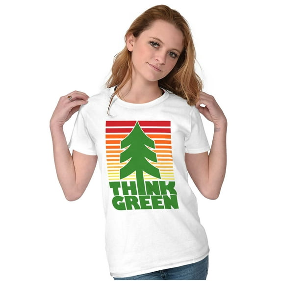 Earth Day Think Green Nature Lovers Womens Slim Fit Graphic Tee Brisco Brands X