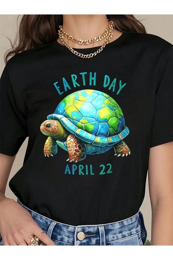 Earth Day Turtle Globe Graphic Tee Retro Environmental Save The Planet April 22 Nature Lover Short Sleeve T-Shirt for Men Women Adult