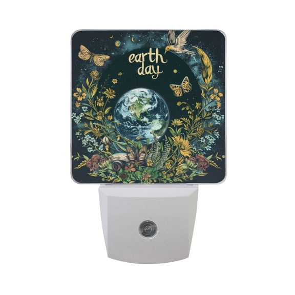 Earth Day Wreath Bird Night Light 2 Pack LED Nightlight Plug into Wall Dusk to Dawn Sensor Soft White