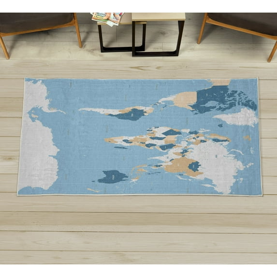 Earth Decorative Rug, Detailed World Map with All Countries Major Capital Cities Universe Continents, Quality Carpet for Bedroom Dorm and Living Room, 6 Sizes, Pale Sky, by Ambesonne