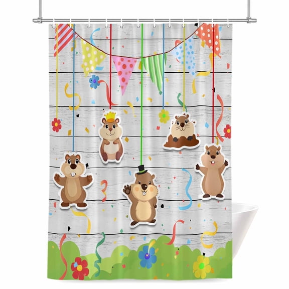 The Earth Dial Mouse Day Shower Curtains for Bathroom, Cute Triangular Flags Flowers Wood Grain Waterproof Fabric Shower Curtain for Bathroom Bathtub Decoration, Machine Washable 36"x72"