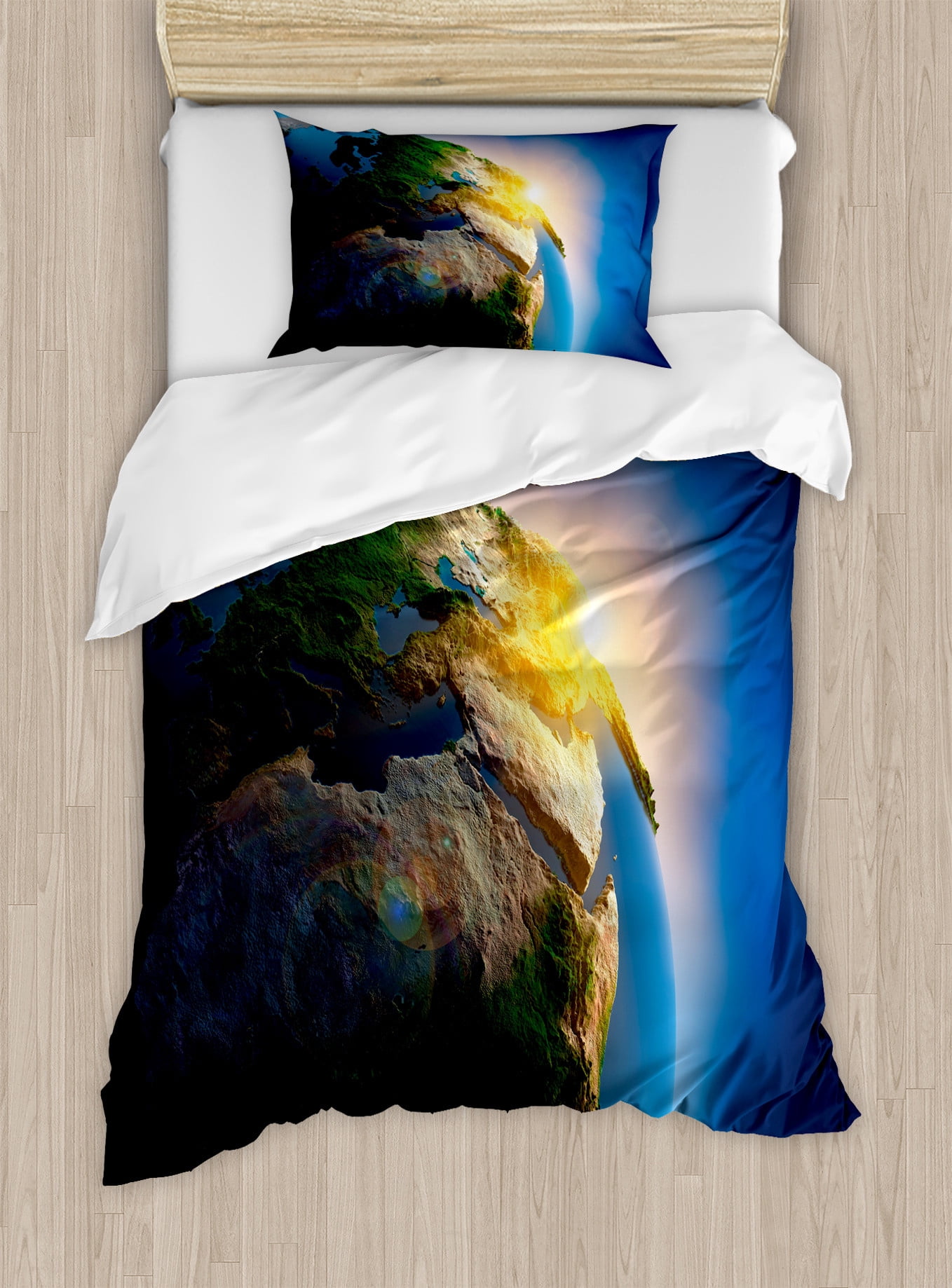 Earth Duvet Cover Set, Early Morning Rising Sun Scenery in Outer Space ...
