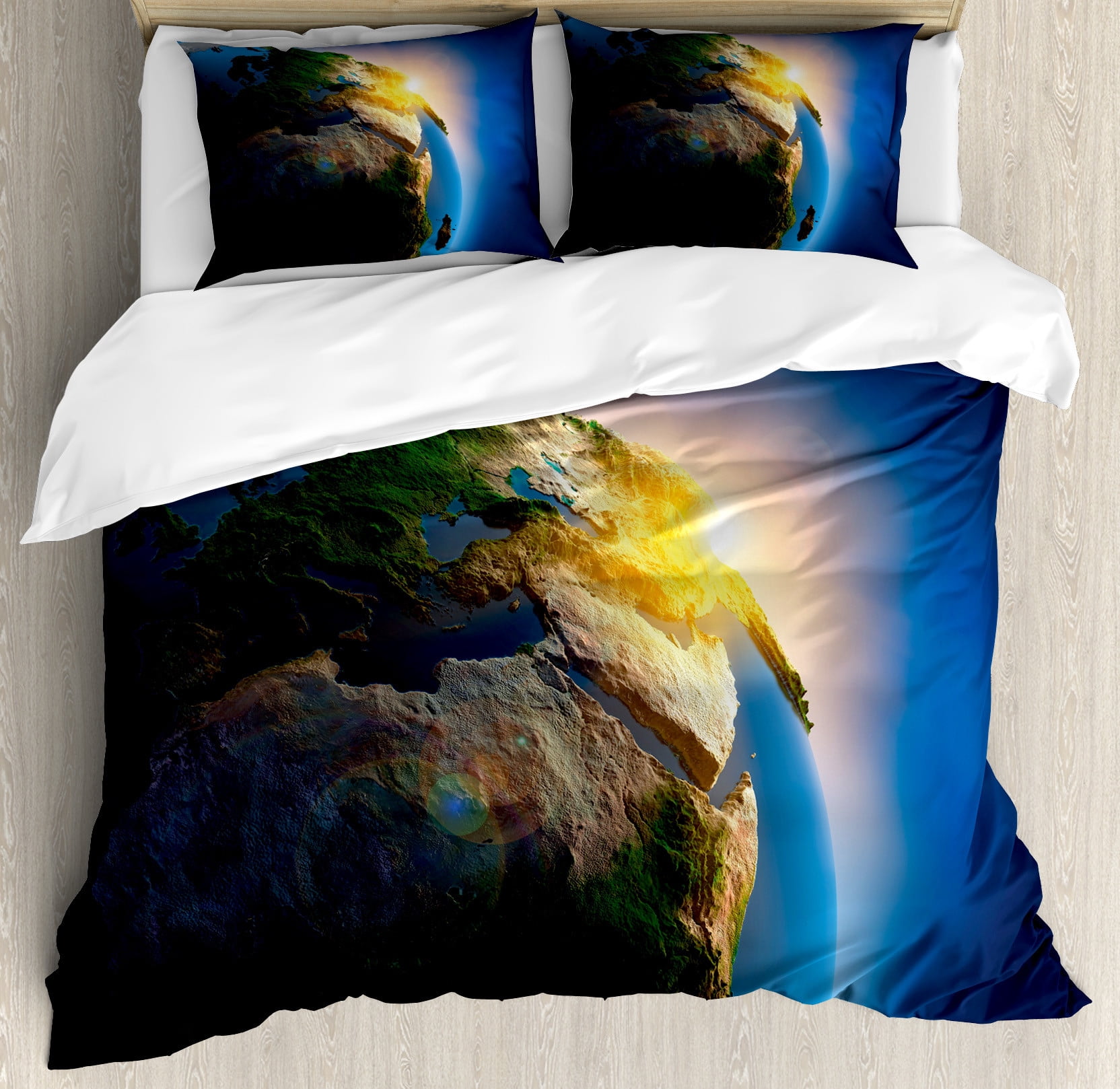 Earth Duvet Cover Set, Early Morning Rising Sun Scenery in Outer Space ...