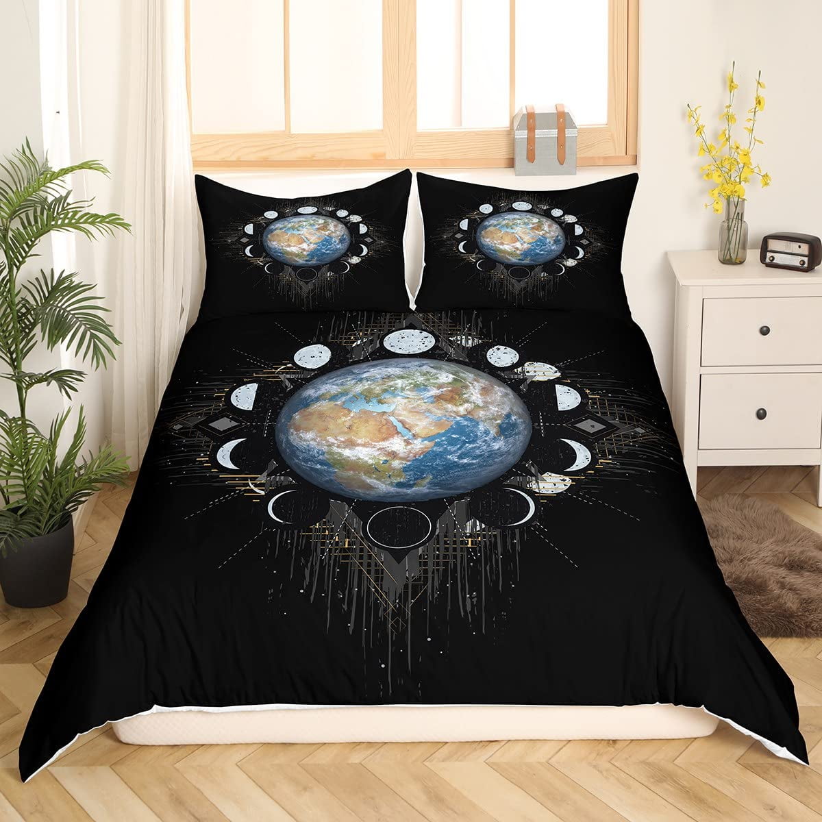 Earth Duvet Cover Set King/ Size Galaxy Outer Space Universe Theme