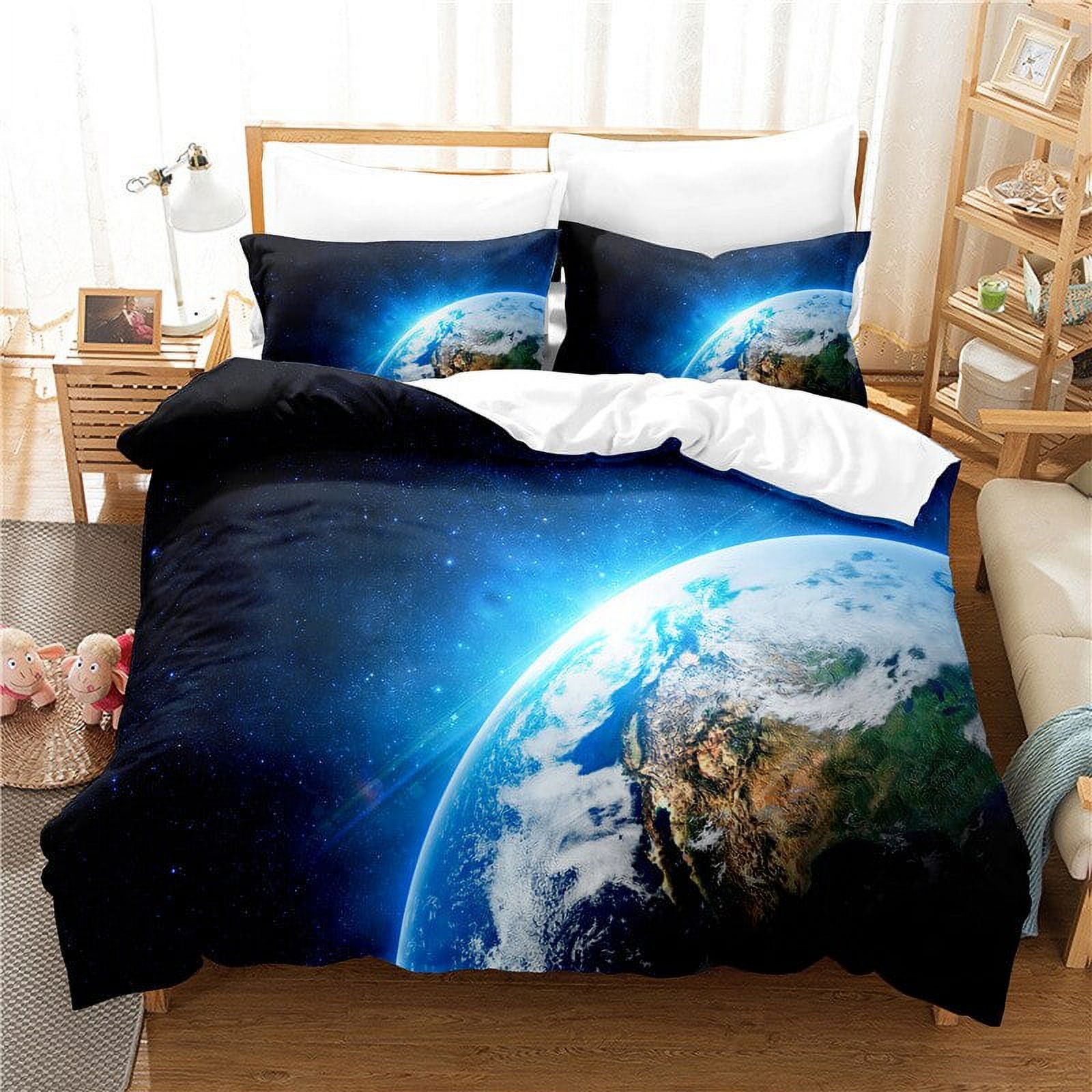 Earth Duvet Cover Set King/ Size Galaxy Outer Space Universe Theme