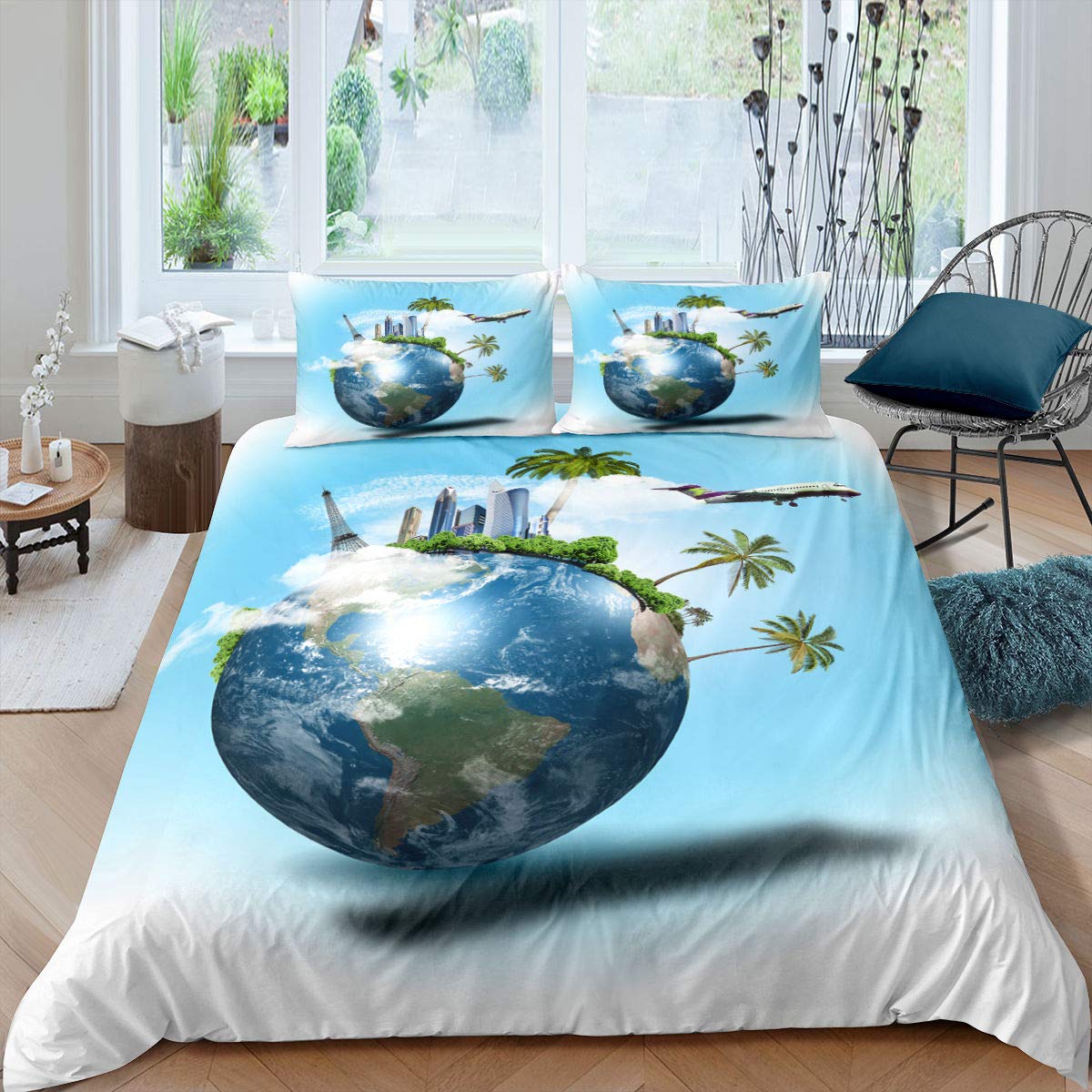 Earth Duvet Cover Set King/ Size Galaxy Outer Space Universe Theme