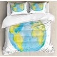 thumbnail image 1 of Earth Duvet Cover Set King Size, Hand Drawn Watercolor Style Earth Kids Art with Color Stains, Decorative 3 Piece Bedding Set with 2 Pillow Shams, Pale Blue Yellow Pistachio Green, by Ambesonne, 1 of 3
