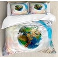 thumbnail image 1 of Earth Duvet Cover Set King Size, Vibrant Colorful Image of Planet Earth Vivid Continents Swirling Clouds Ecology Theme, Decorative 3 Piece Bedding Set with 2 Pillow Shams, Multicolor, by Ambesonne, 1 of 3