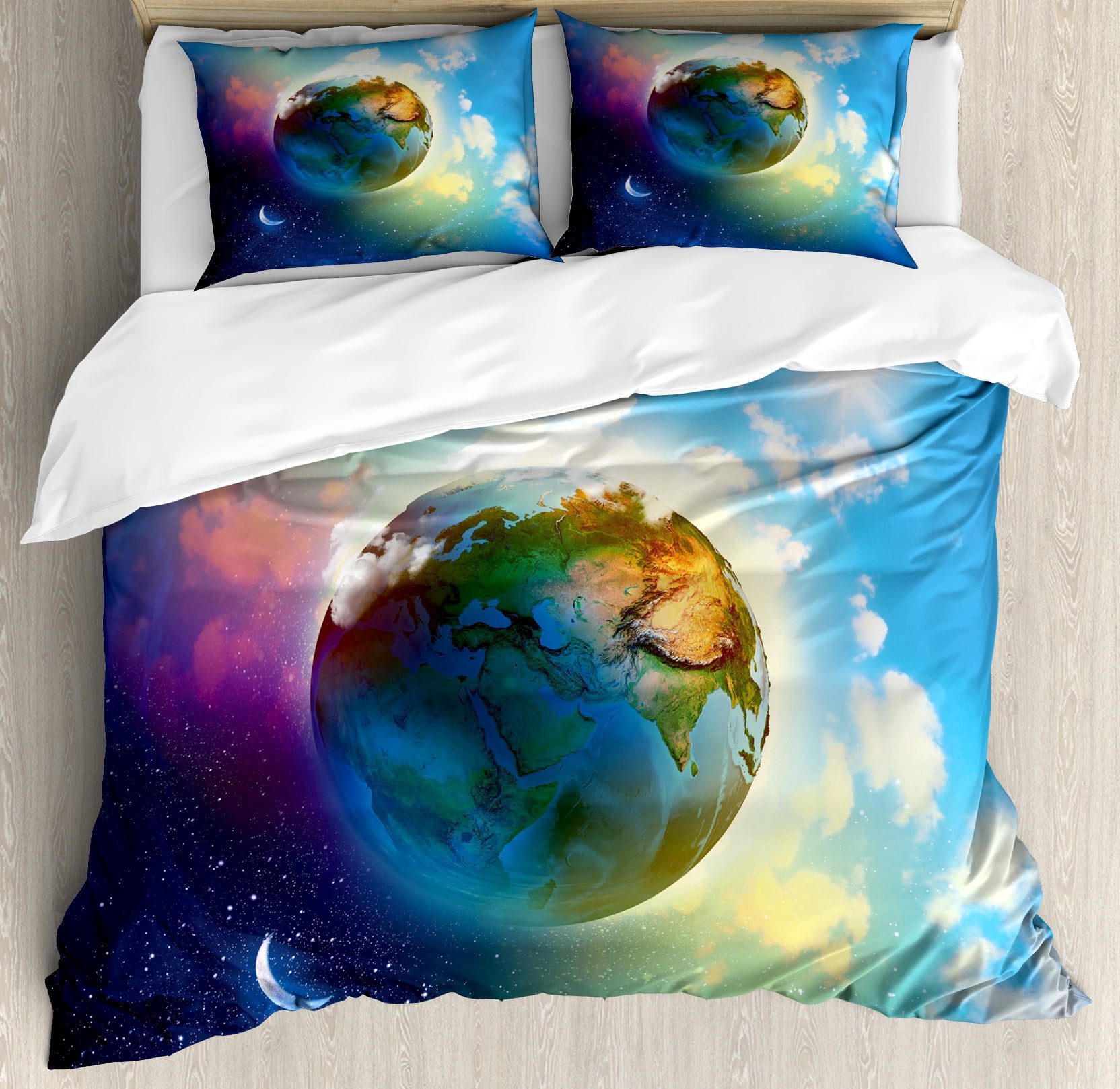 Earth Duvet Cover Set, Earth Outer Space Scene in Vibrant Color ...