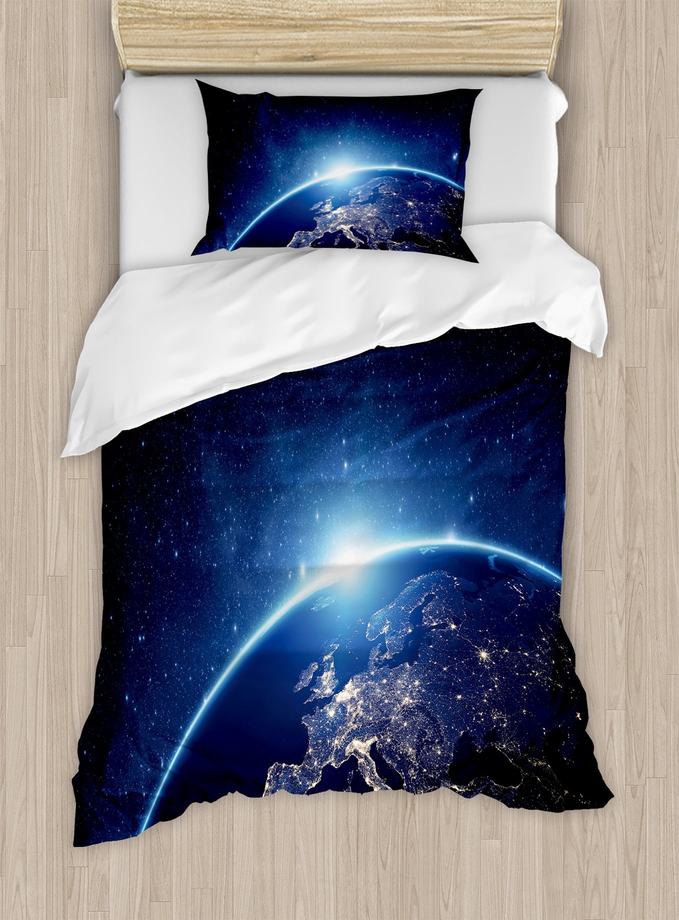 Earth Duvet Cover Set, Planet from the Space at Night Galactic ...