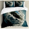 thumbnail image 1 of Earth Duvet Cover Set, Planet Surrounded by Majestic Clouds Dramatic Aerial View Earth Environment, Decorative 3 Piece Bedding Set with 2 Pillow Shams, Calking Size, Petrol Blue White, by Ambesonne, 1 of 3