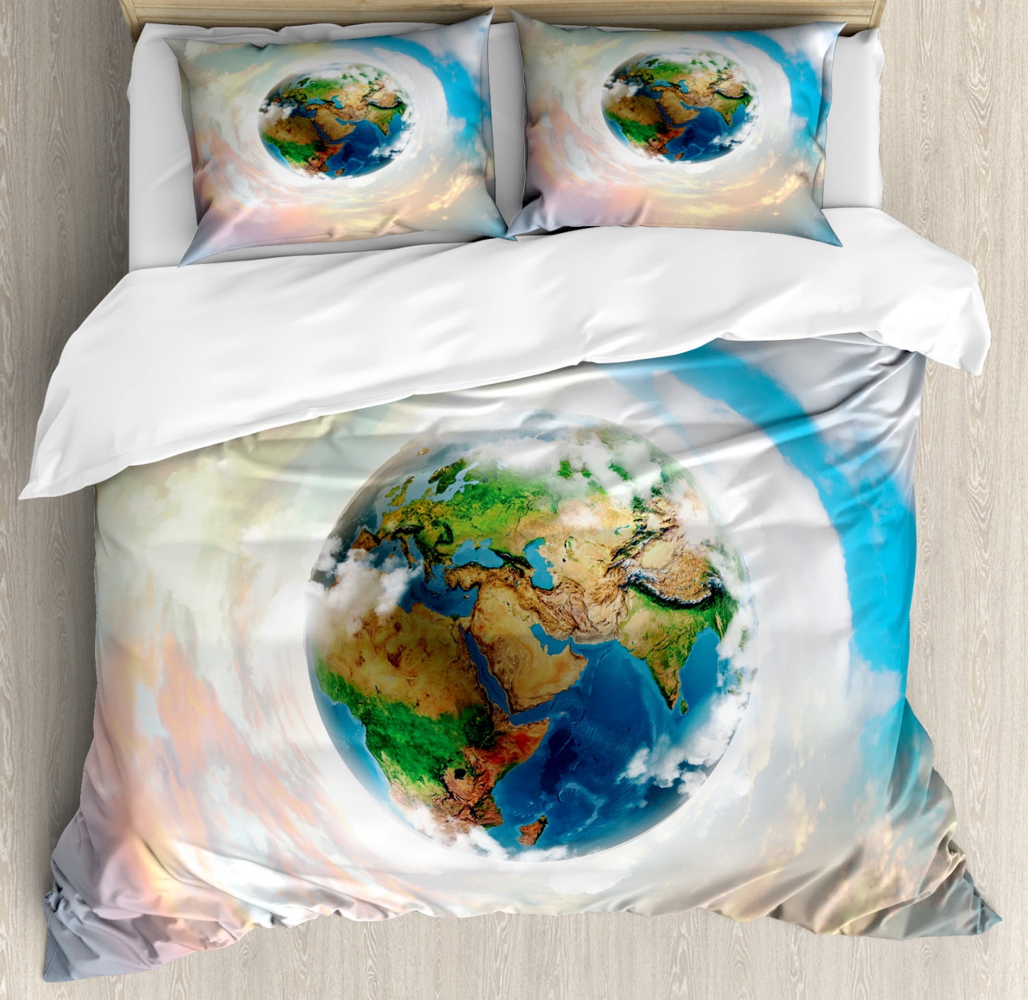 Earth Duvet Cover Set Queen Size, Vibrant Colorful Image of Planet ...