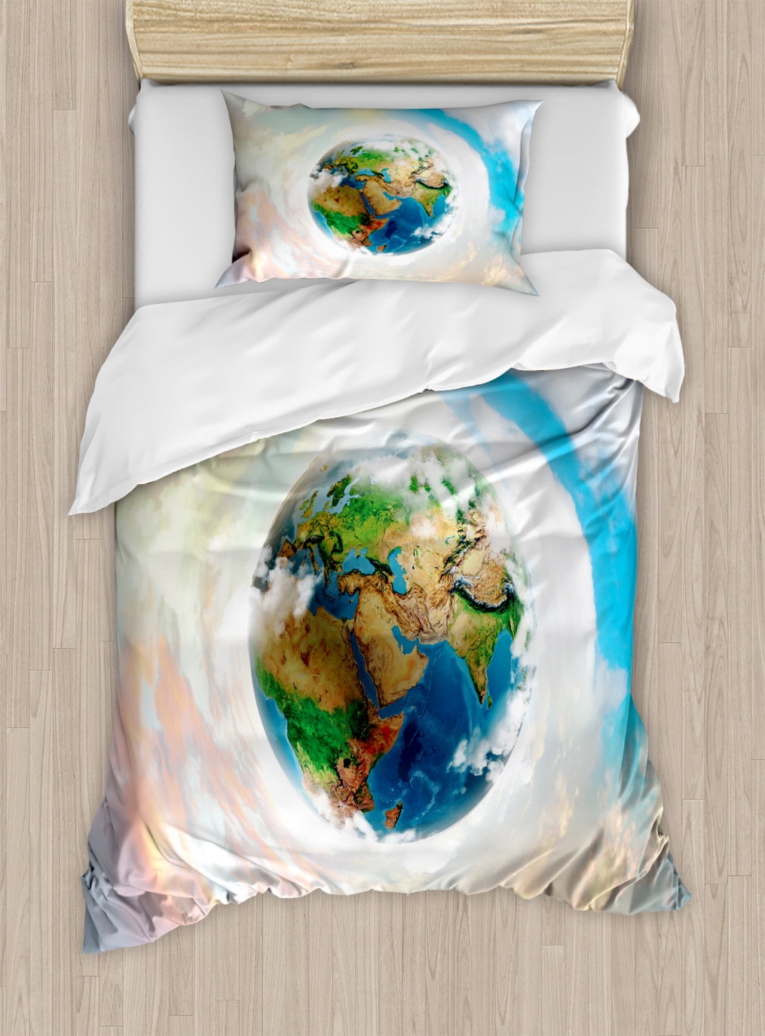 Earth Duvet Cover Set Twin Size, Vibrant Colorful Image of Planet Earth ...