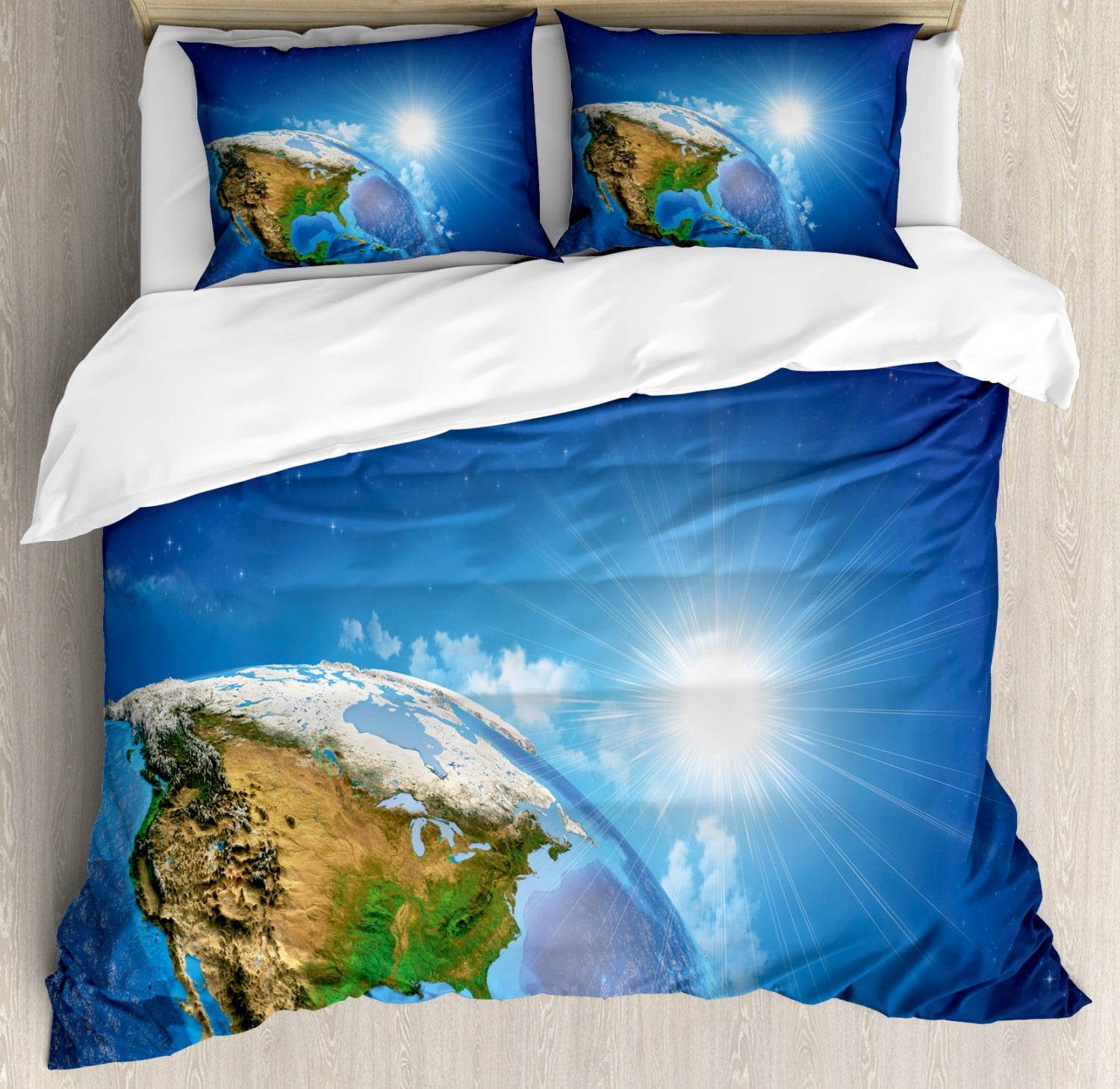 Earth Duvet Cover Set, United States View in Space Rising Sun over the ...