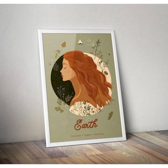 Earth Element Poster Abstract Woman Nature Art Botanical Wall Decor Spiritual Energy Print 8x12 Inches UNFRAMED
