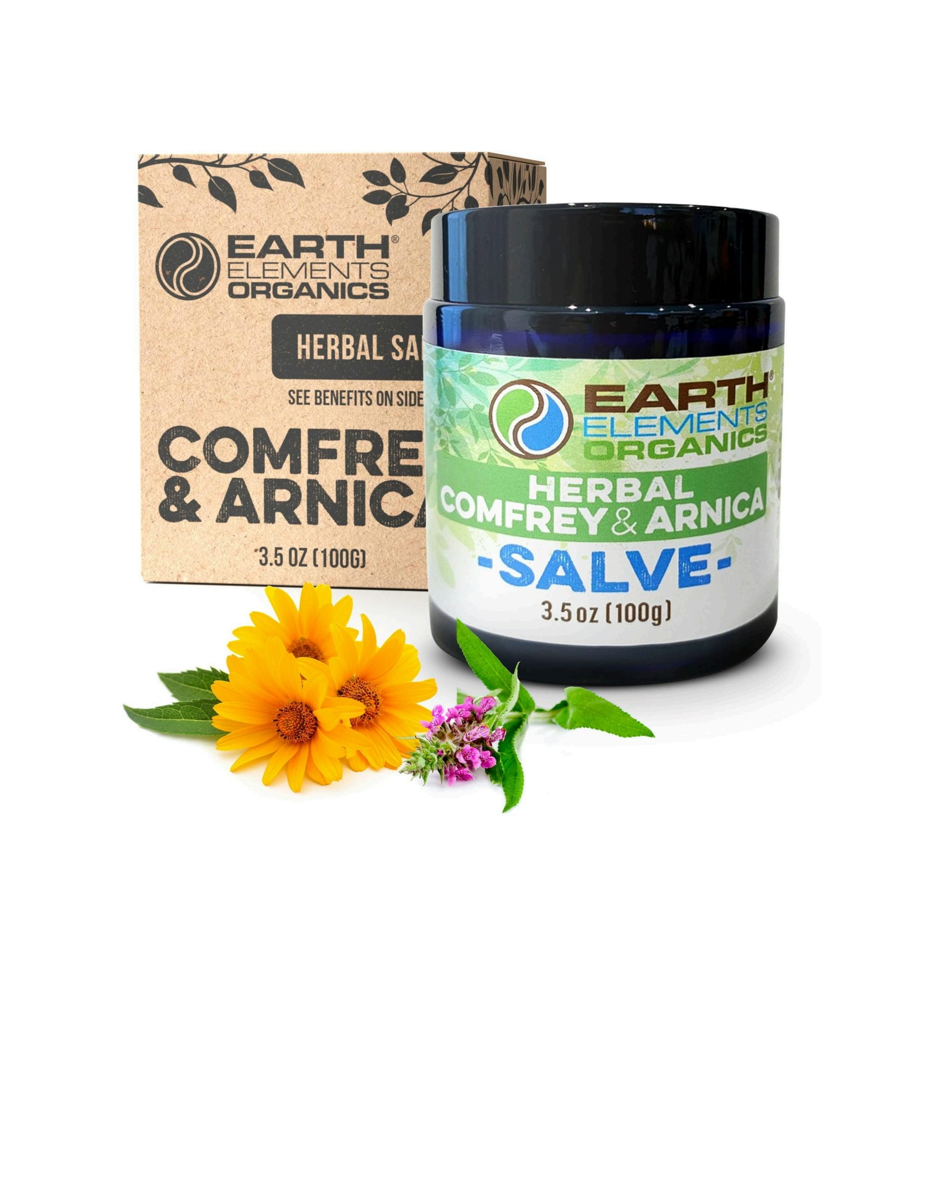 Earth Elements Organics Comfrey and Arnica Salve for Bruises, Muscles, Joints