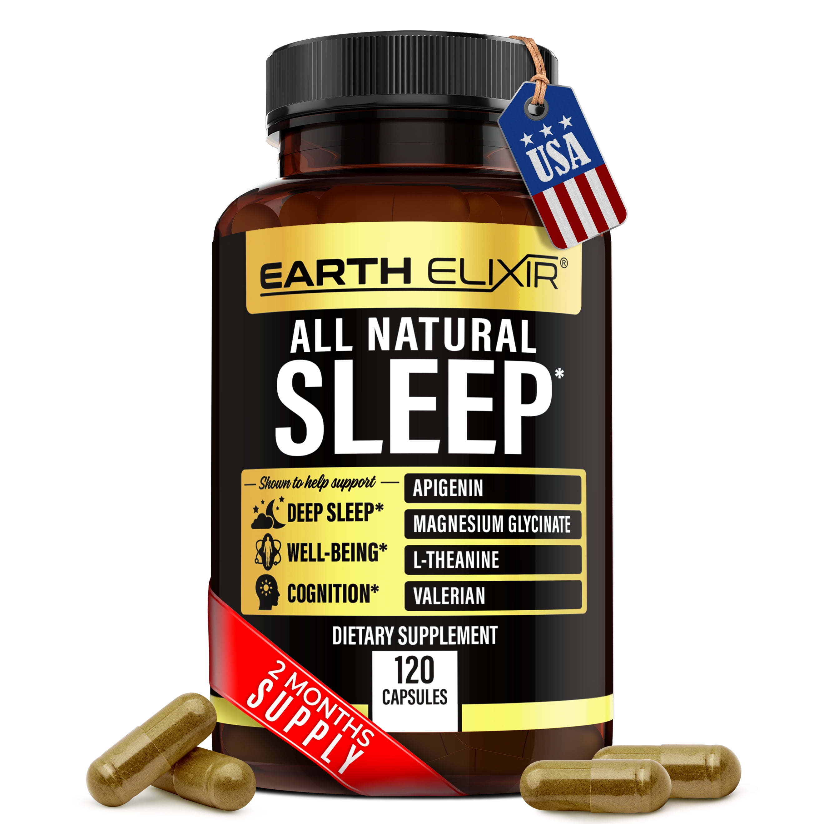 Earth Elixir 4In1 Sleep Supplement (120 Caps) w/ 50mg Apigenin, 400mg