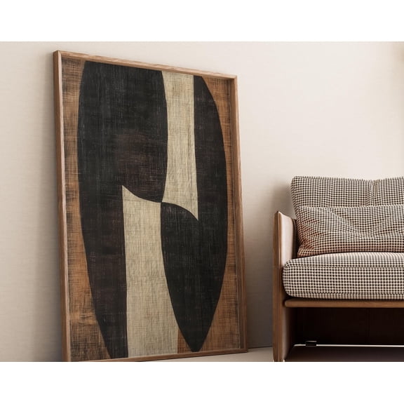 Earth Embrace: Wabi Sabi Wall Art Organic Abstract Art Print | Minimalist Brown and Black Geometric Poster for Modern Decor Unique Wall Art, 16x24 UNFRAMED
