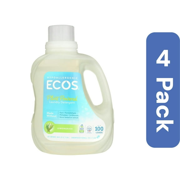 Earth Friendly Ecos Ultra 2x All Natural Laundry Detergent - Lemongrass 100 fl Ounce (Pack of 4)