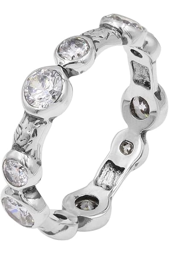Earth Gems Jewelry 925 Sterling Silver Bezel Set Crystal Eternity Band Ring for Women