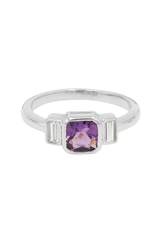 Earth Gems Jewelry Amethyst Ring Sterling Silver Minimalist Ring for Women