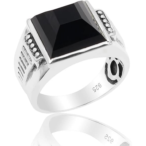 Earth Gems Jewelry Black Onyx Gemstone Ring Sterling Silver Statement Jewelry for Men