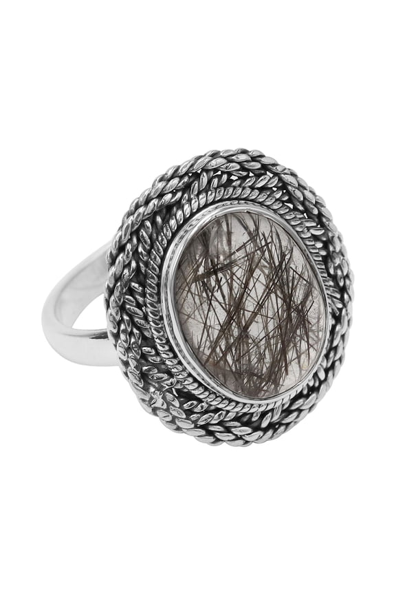 Earth Gems Jewelry Tourmalinated Quartz Ring - Sterling Silver Bold Statement Jewelry for Women's