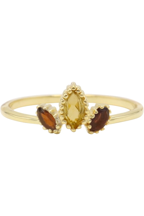 Earth Gems Jewelry Citrine Ring - Sterling Silver Garnet Gemstone Minimalist Jewelry for Women