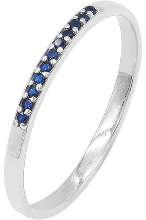 Earth Gems Jewelry Cubic Zircon Stacking Ring Sterling Silver Blue Gemstone Minimalist Jewelry for Women