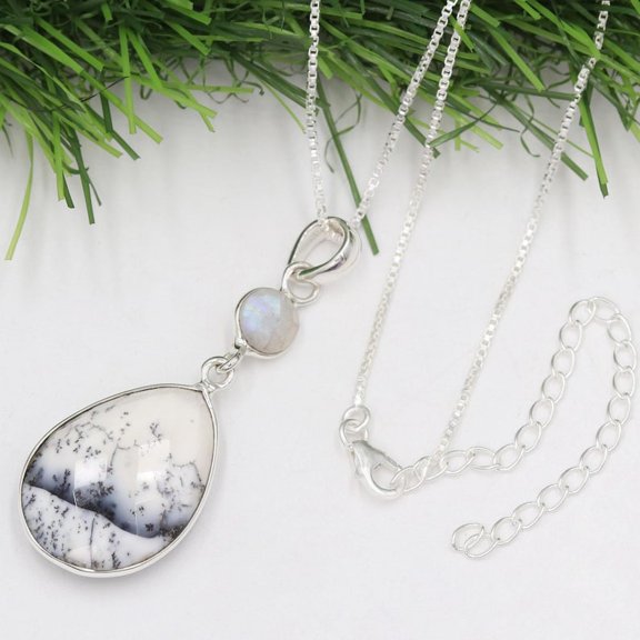 Earth Gems Jewelry Dendritic Opal Pendant Necklace – Sterling Silver Gemstone Jewelry