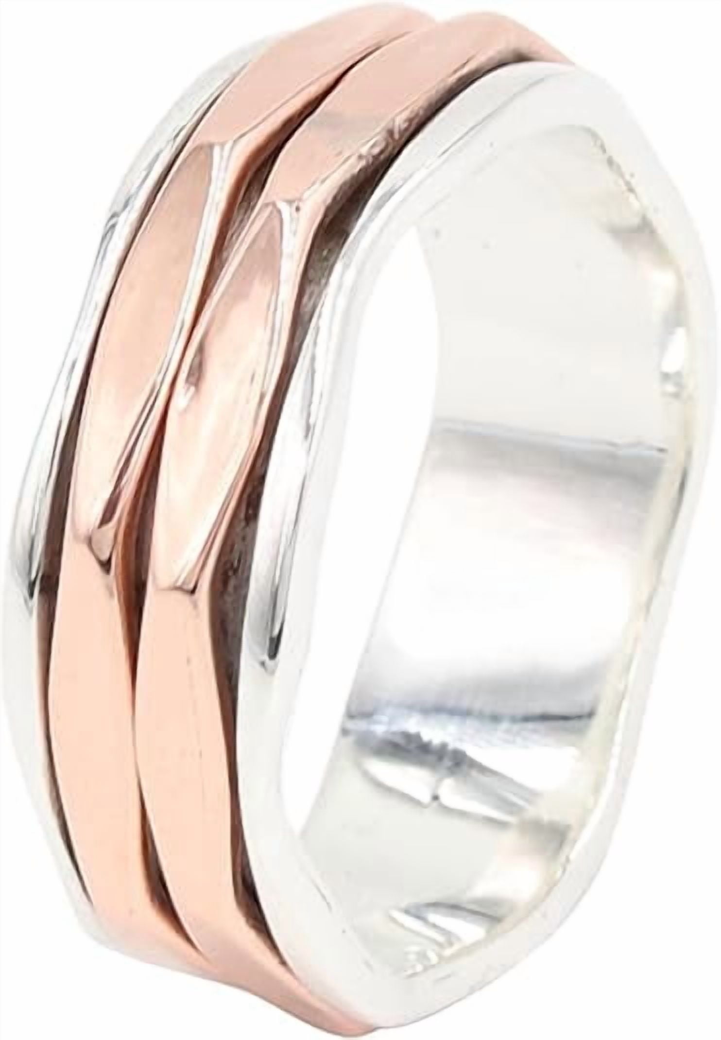 Earth Gems Jewelry Fidget Spinner Ring Sterling Silver Women’s Two-Tone Wave Band Ring