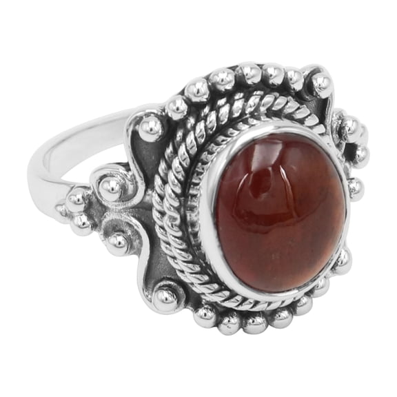 Earth Gems Jewelry Garnet Solitaire Ring, Sterling Silver Red Gemstone Ring for Women