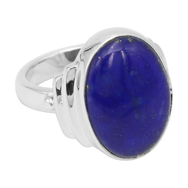Earth Gems Jewelry Lapis Lazuli Ring Sterling Silver Rings Statement Ring Blue Gemstone Ring for Women