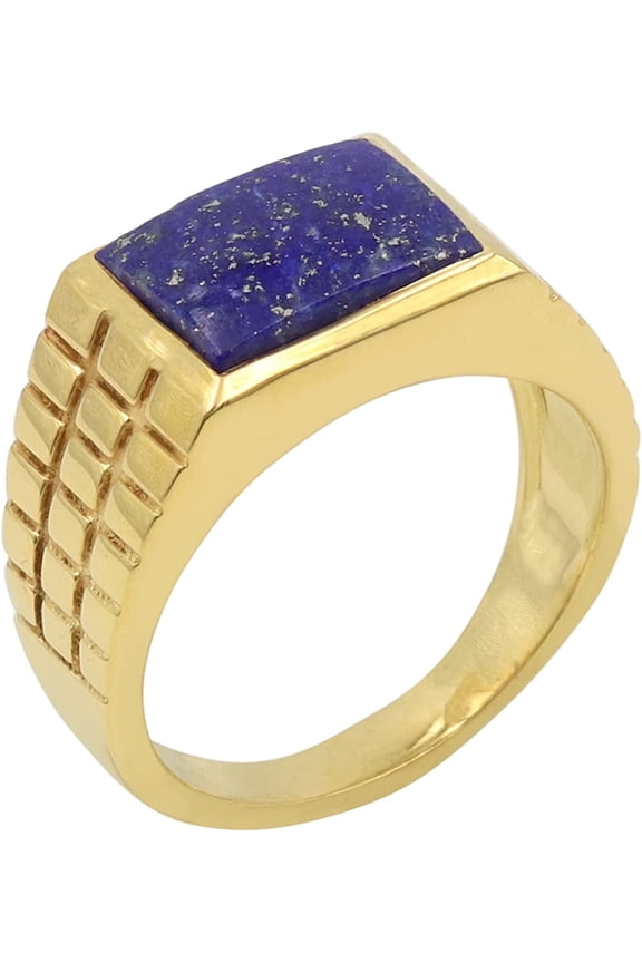 Earth Gems Jewelry Lapis Lazuli Men's Ring 925 Sterling Silver with 18K Gold Plating Natural Gemstone Statement Jewelry