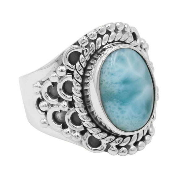 Earth Gems Jewelry Larimar Gemstone Ring Statement Rings Sterling Silver Ring Designer Ring for Women