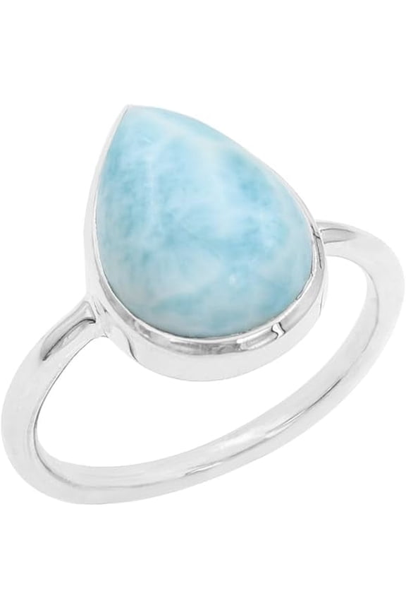 Earth Gems Jewelry Larimar Ring - Sterling Silver Pear Gemstone Jewelry for Women