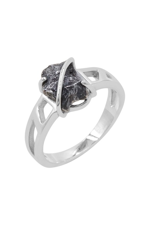 Earth Gems Jewelry Meteorite Gemstone Ring Sterling Silver Rough Gemstone Jewelry for Women